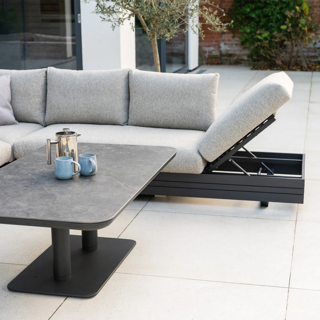 Savona Luxury Outdoor Large Corner Sofa Set with Altura Rising Table in Truffle