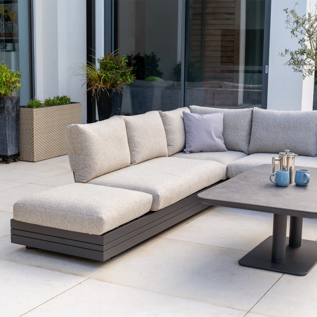 Savona Luxury Outdoor Large Corner Sofa Set with Altura Rising Table in Truffle