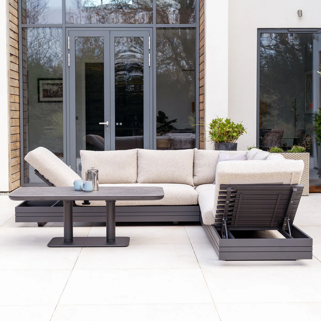 Savona Luxury Outdoor Large Corner Sofa Set with Altura Rising Table in Truffle