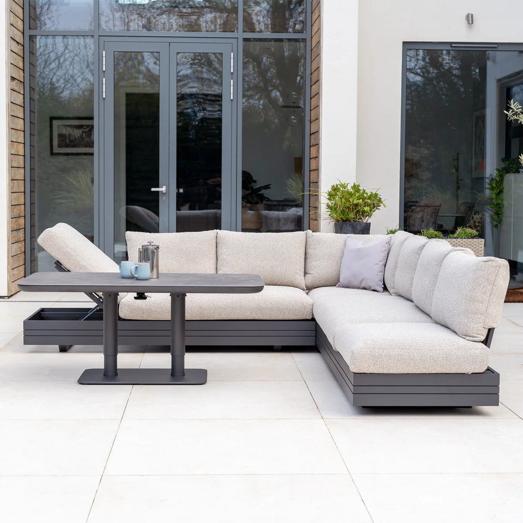Savona Luxury Outdoor Large Corner Sofa Set with Altura Rising Table in Truffle
