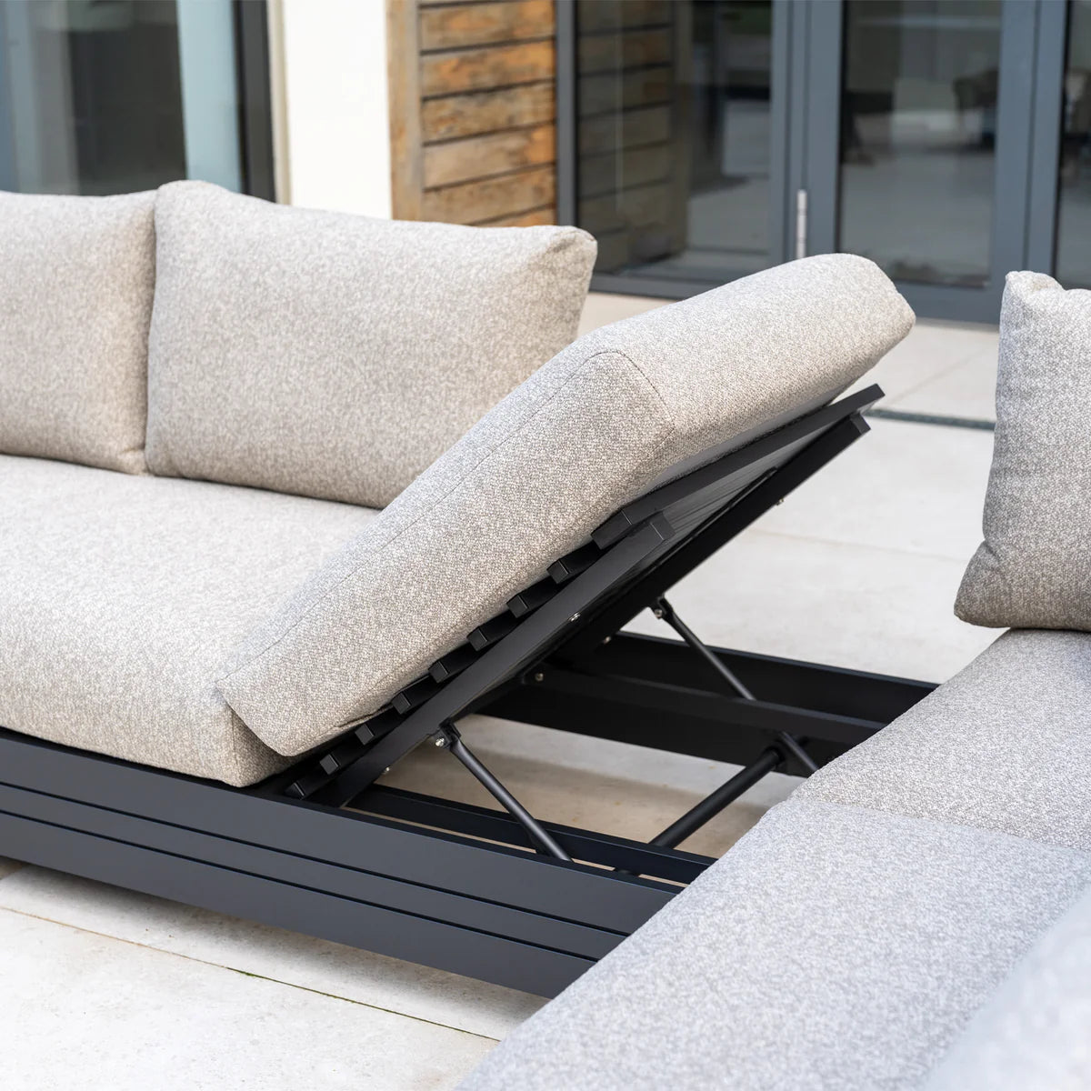 Savona Luxury Outdoor Large Corner Sofa Set with Altura Rising Table in Truffle