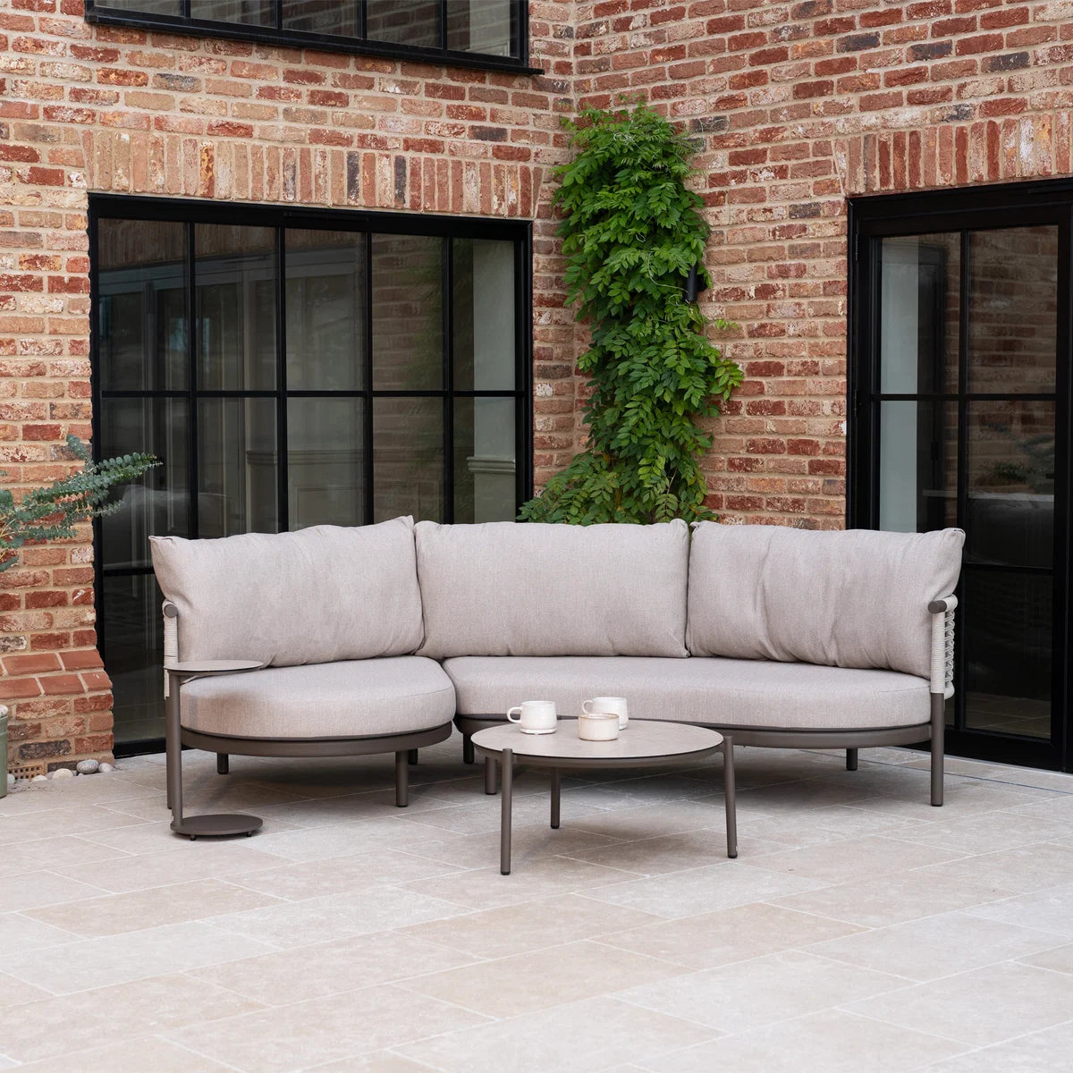 Sutera Curved Chaise Sofa Set in Putty