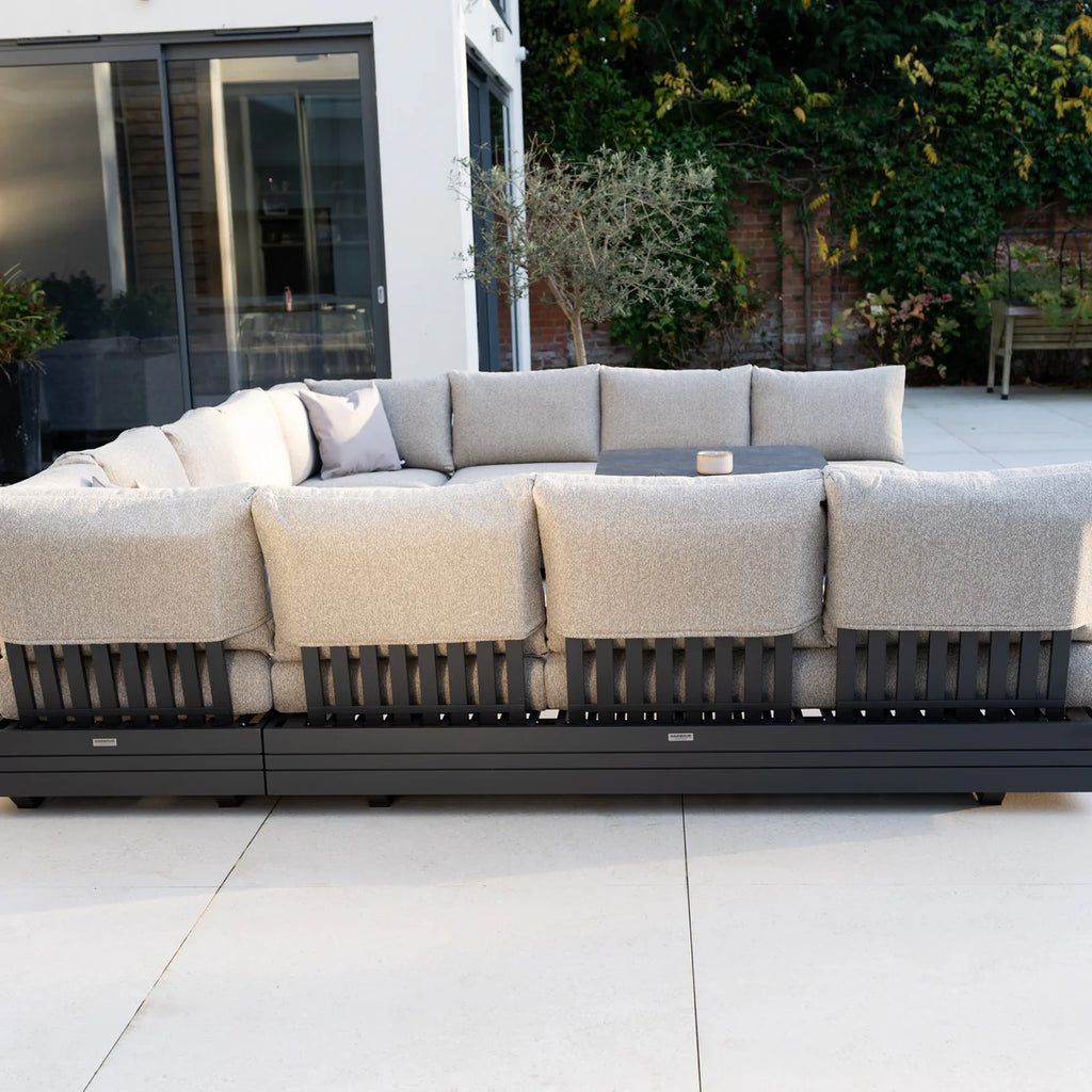 Savona Luxury Outdoor Large U-Shape Corner Sofa Set with Altura Rising Table in Truffle