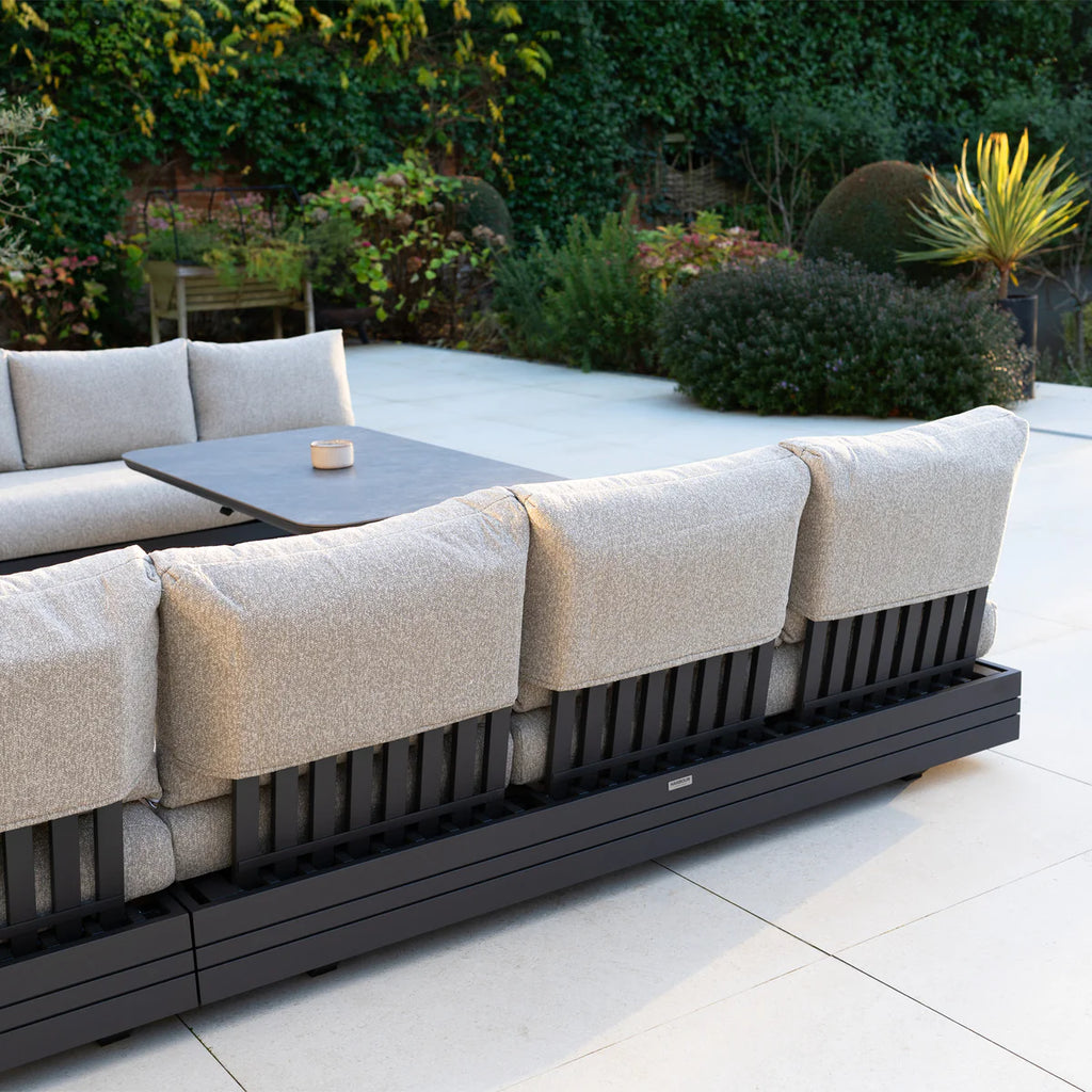 Savona Luxury Outdoor Large U-Shape Corner Sofa Set with Altura Rising Table in Truffle