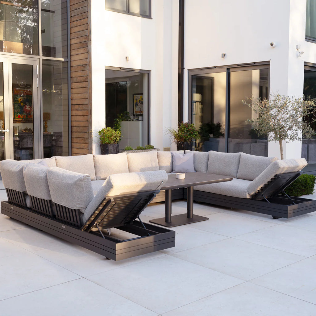 Savona Luxury Outdoor Large U-Shape Corner Sofa Set with Altura Rising Table in Truffle