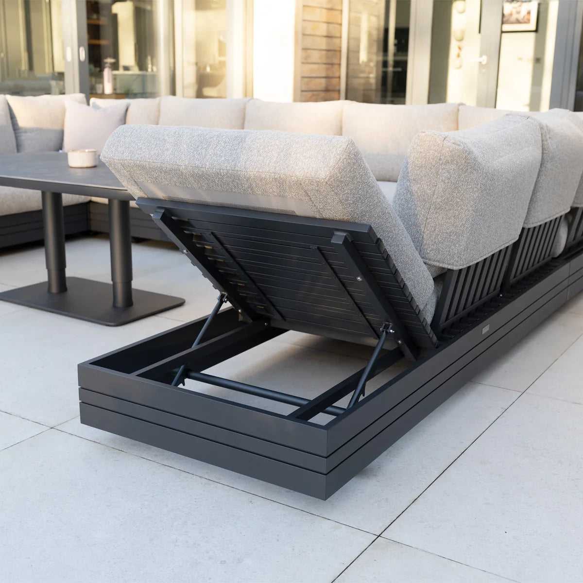 Savona Luxury Outdoor Large U-Shape Corner Sofa Set with Altura Rising Table in Truffle