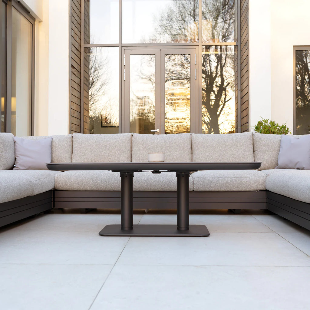 Savona Luxury Outdoor Large U-Shape Corner Sofa Set with Altura Rising Table in Truffle