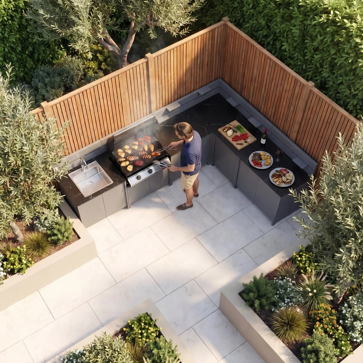 Vesta Modular Corner Outdoor Kitchen with Beefeater 1200E in Grey