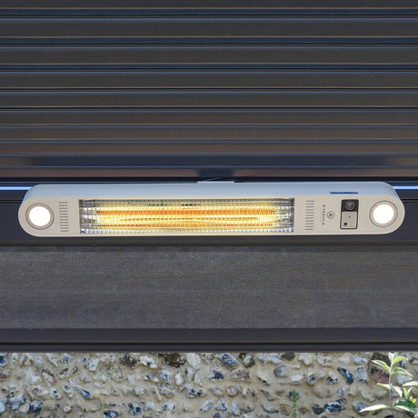 PergoSTET Motorized Wall & Ceiling Mount Smart Pergola Heater with Integrated LED Light (1500W) Latte