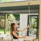 PergoSTET Plus 3m x 4m Rectangular Pergola with 3 Manual Side Blinds and LED Lighting in Wood Effect