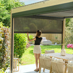 PergoSTET Plus 3m x 4m Rectangular Pergola with 3 Manual Side Blinds and LED Lighting in Wood Effect