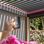 PergoSTET Plus 3m x 4m Rectangular Pergola with 3 Manual Side Blinds and LED Lighting in Wood Effect
