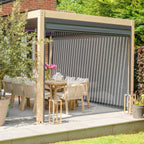 PergoSTET Plus 3m x 4m Rectangular Pergola with 3 Manual Side Blinds and LED Lighting in Wood Effect