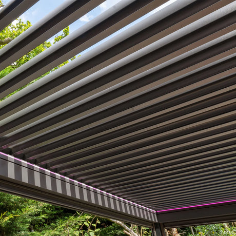 PergoSTET Plus 3x3m Aluminum Bioclimatic Pergola with LED Lights & 3 Manual Blinds - Grey