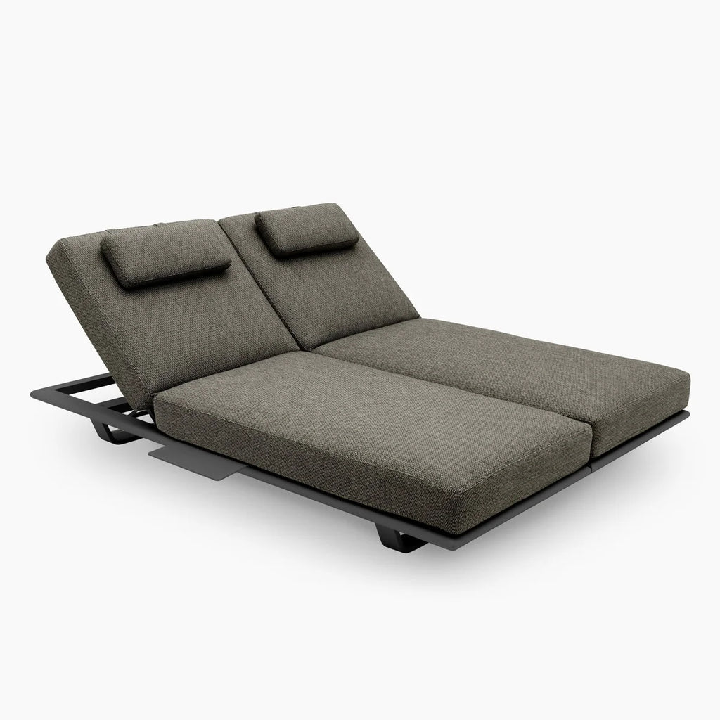 Hatia Double Sun Lounger With Side Table Charcoal Premium Aluminium Frame UV Cushions Outdoor Luxury