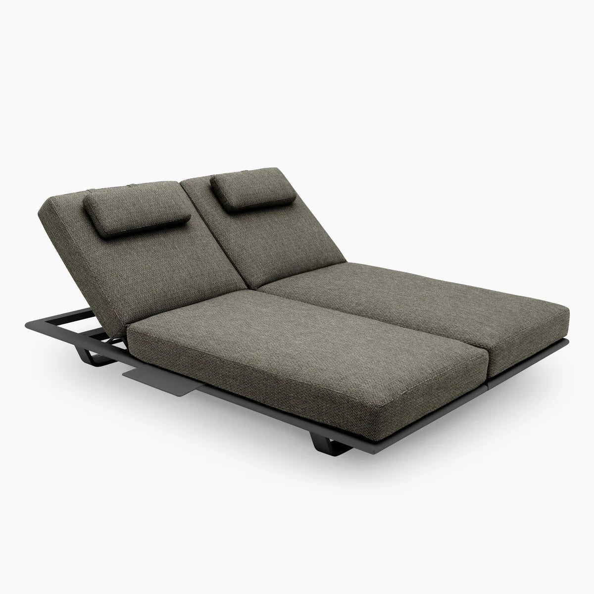 Hatia Double Sun Lounger With Side Table Charcoal Premium Aluminium Frame UV Cushions Outdoor Luxury