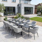 Luna 8 Seat Outdoor Fabric Extending Ceramic Dining Set in Oyster Grey