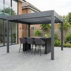 PergoSTET Plus 3m x 3m Square Pergola with 3 Manual Side Blinds and LED Lighting in Grey