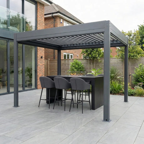 PergoSTET Plus 3x3m Aluminum Bioclimatic Pergola with LED Lights & 3 Manual Blinds - Grey