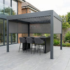 PergoSTET Plus 3m x 3m Square Pergola with 3 Manual Side Blinds and LED Lighting in Grey