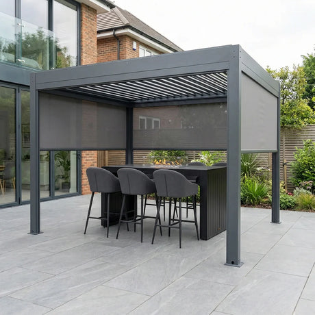 PergoSTET Plus 3x3m Aluminum Bioclimatic Pergola with LED Lights & 3 Manual Blinds - Grey