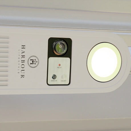 PergoSTET Motorized Wall & Ceiling Mount Smart Pergola Heater with Integrated LED Light (1500W) Latte