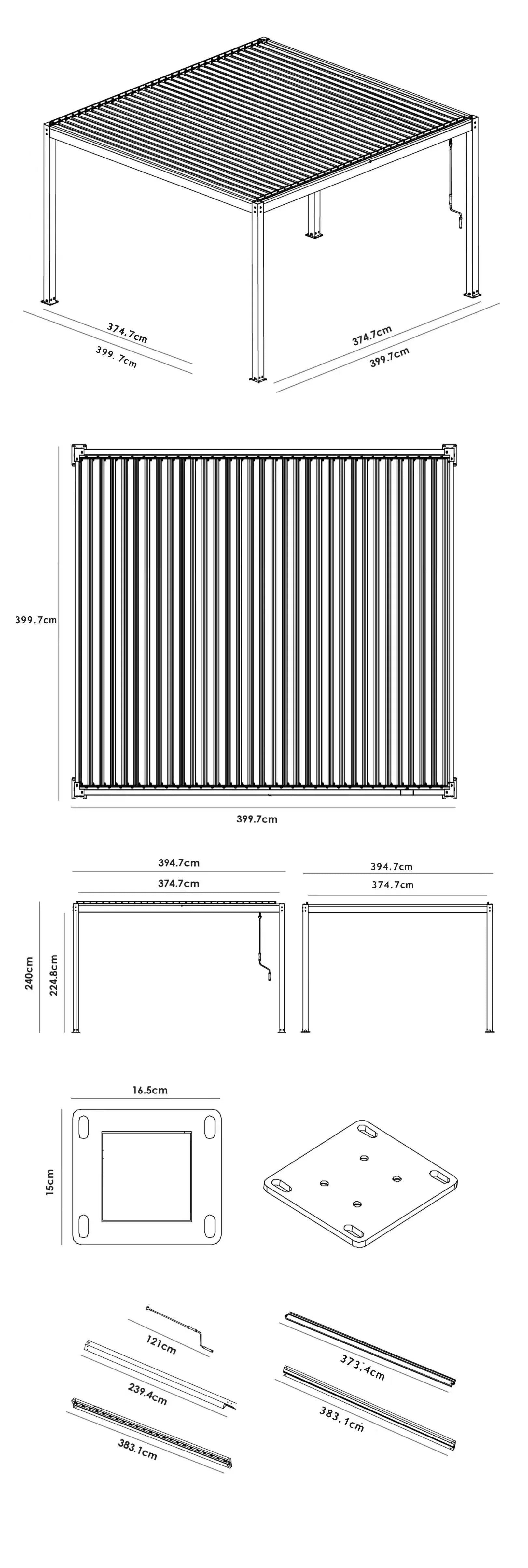 PergoSTET Plus 4m X 4m Square Pergola With LED Lighting Frame Only Latte