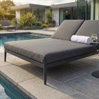 Luna Fabric Double Sun Lounger In Grey All Weather Aluminium Frame With Rust Resistant Powder Coat