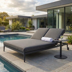 Luna Fabric Double Sun Lounger In Grey All Weather Aluminium Frame With Rust Resistant Powder Coat