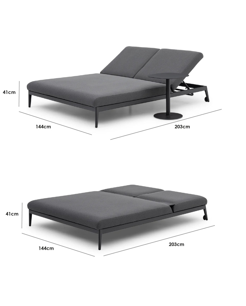 Luna Fabric Double Sun Lounger In Grey All Weather Aluminium Frame With Rust Resistant Powder Coat