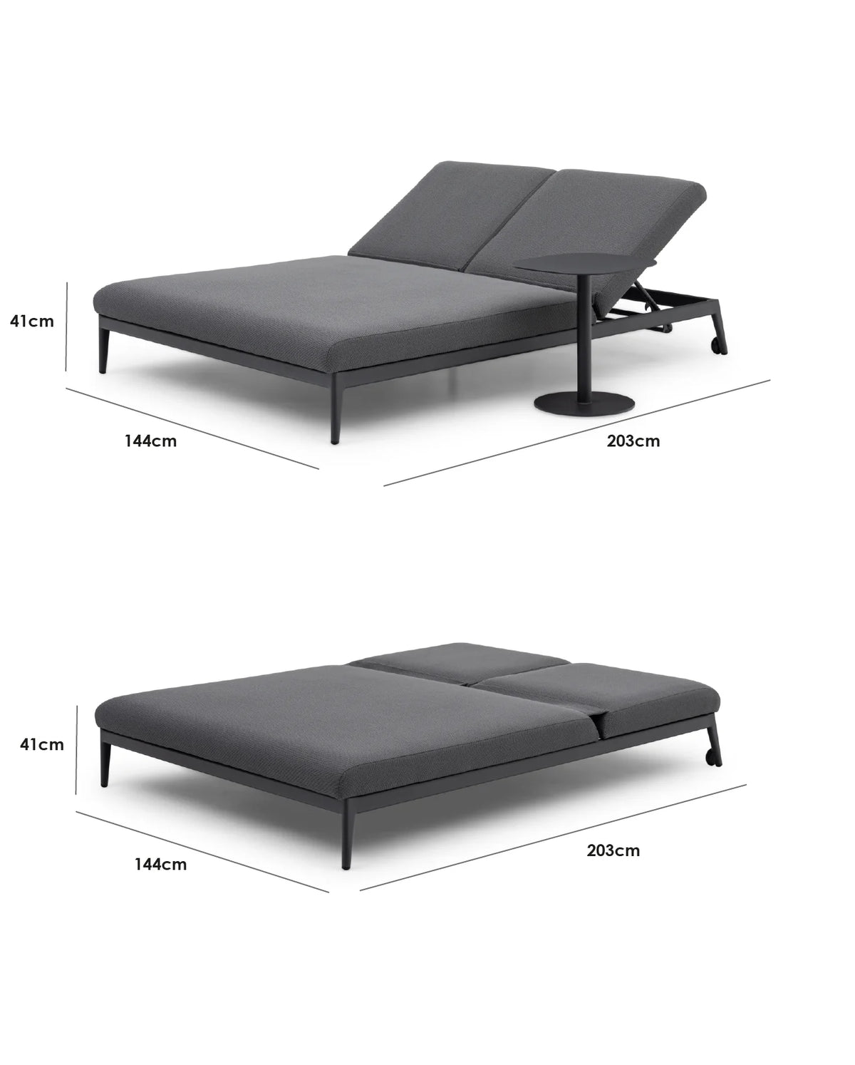 Luna Fabric Double Sun Lounger In Grey All Weather Aluminium Frame With Rust Resistant Powder Coat