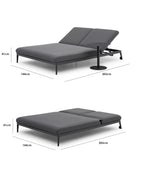 Luna Fabric Double Sun Lounger In Grey All Weather Aluminium Frame With Rust Resistant Powder Coat