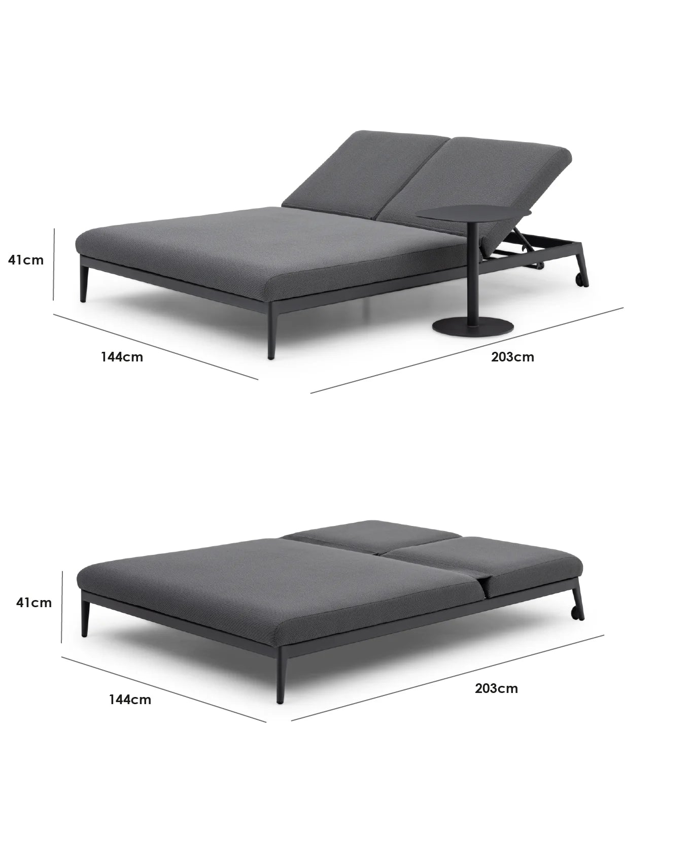 Luna Fabric Double Sun Lounger In Grey All Weather Aluminium Frame With Rust Resistant Powder Coat
