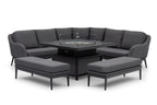 Luna Deluxe Outdoor Fabric Square Corner Dining Set with Rising Firepit Table in Grey