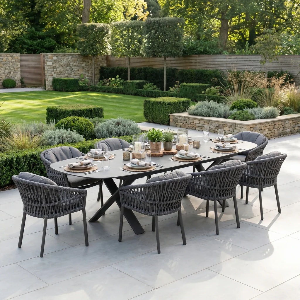 Pello 8 Seat Oval Dining Set with Albatross Extending Table in Grey