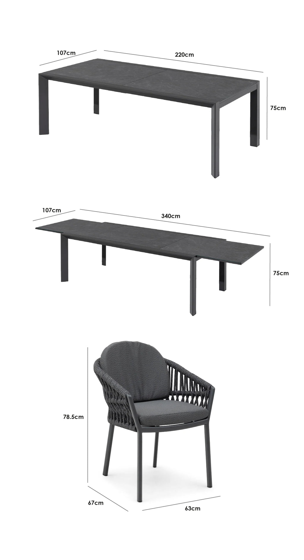 Pello 8 Seat Extending Dining Set with Ceramic Table in Grey