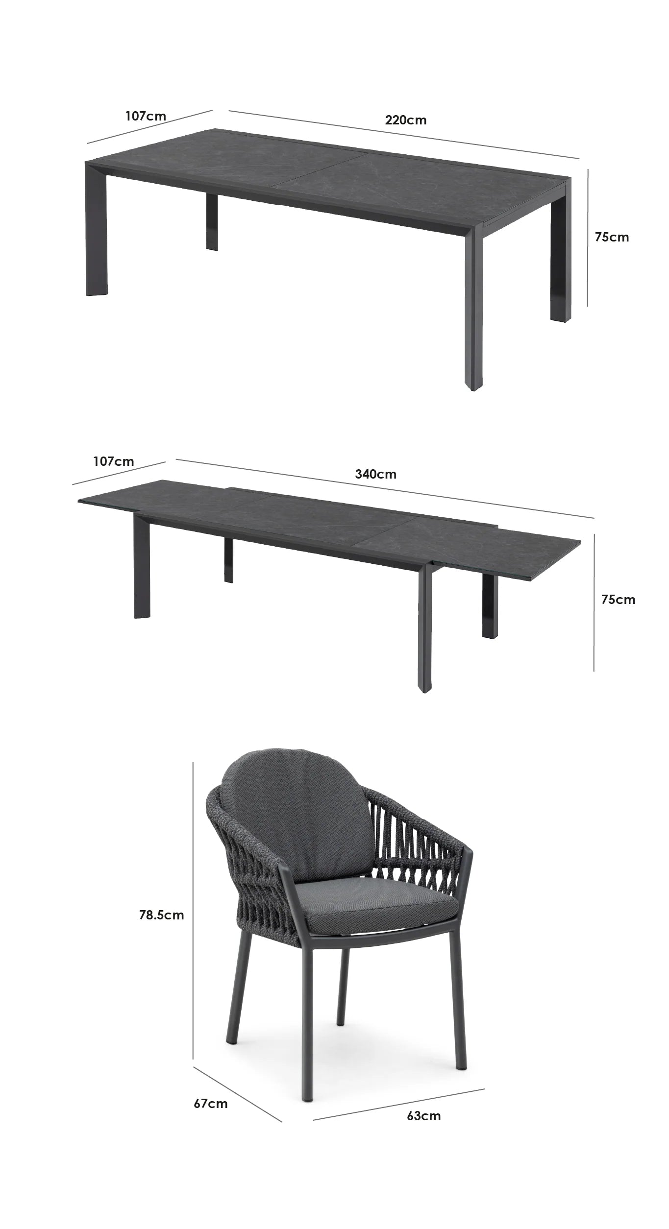 Pello 8 Seat Extending Dining Set with Ceramic Table in Grey