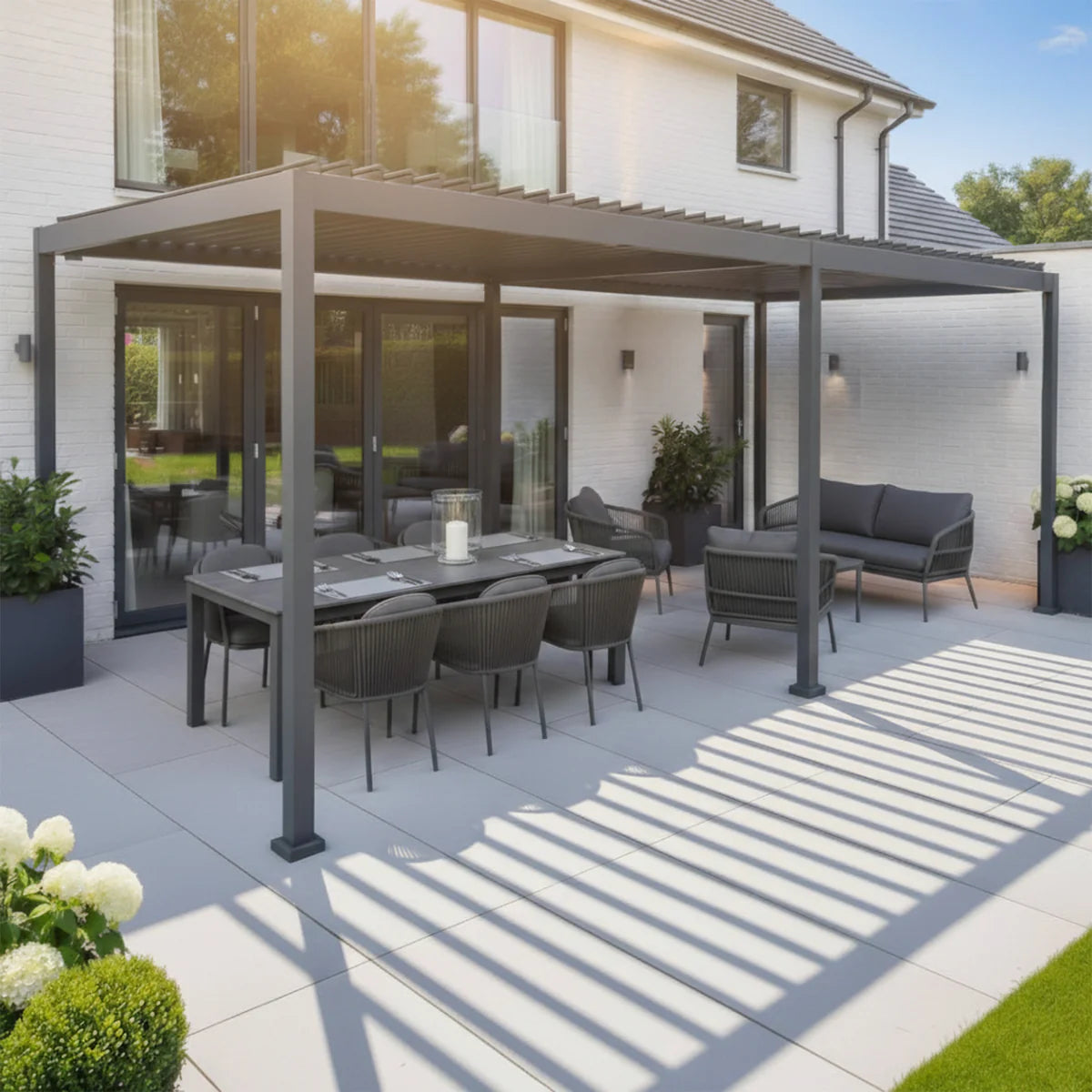 PergoSTET Lite Neo 3m x 7m Metal Rectangular Pergola in Grey