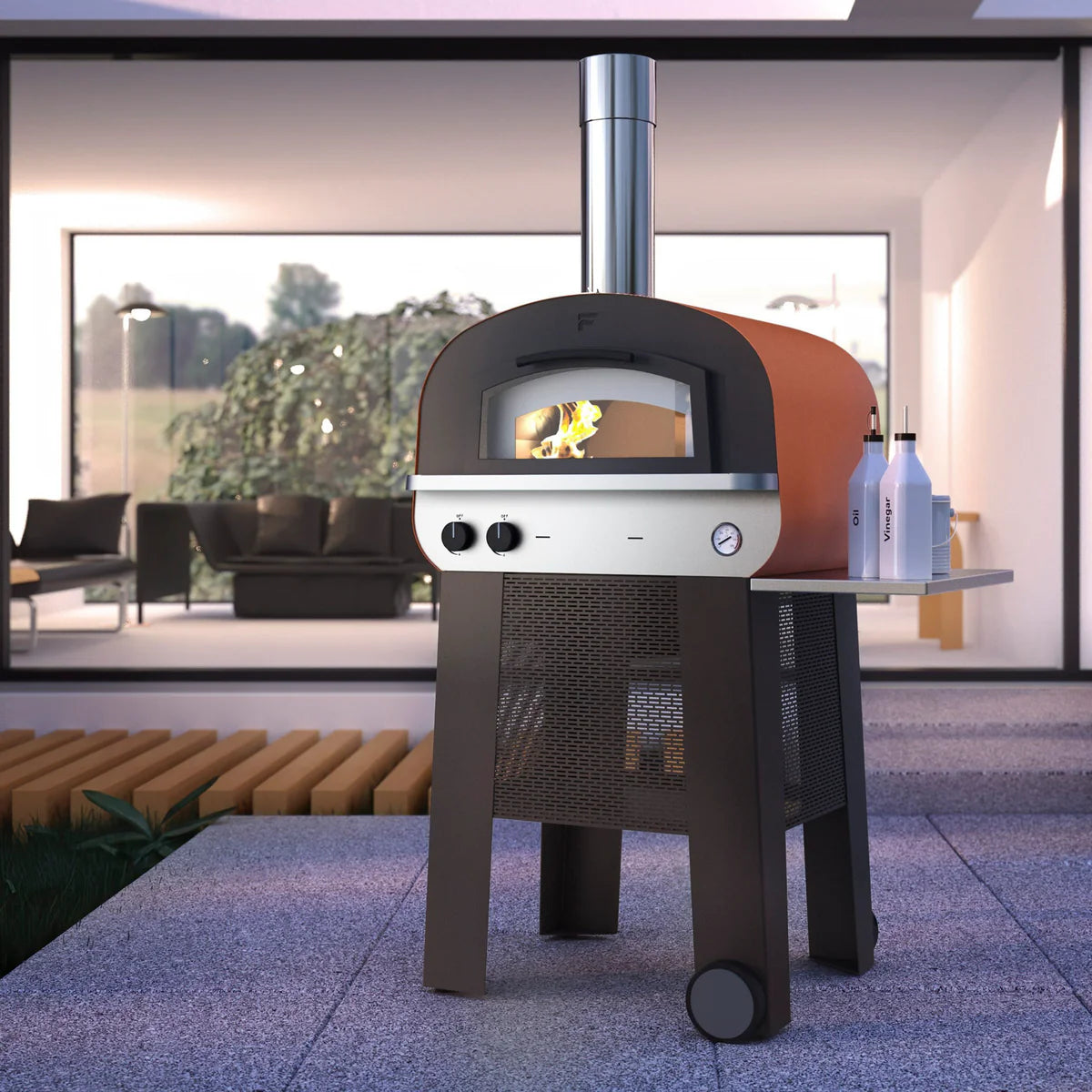 Fontana Piero Gas & Wood Pizza Oven Including Trolley