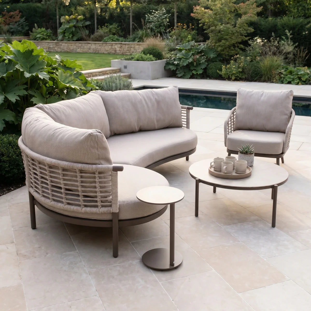 Sutera Curved Chaise Sofa Set in Putty