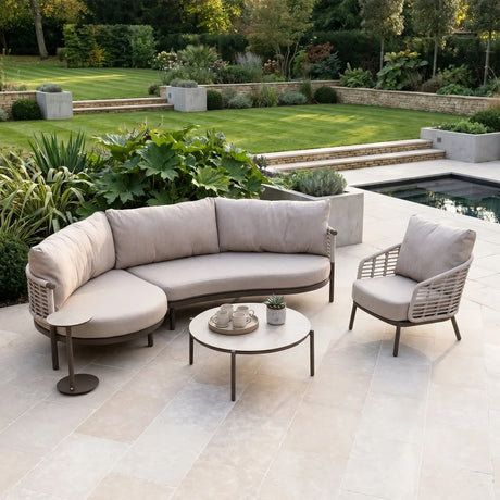 Sutera Curved Chaise Sofa Set in Putty
