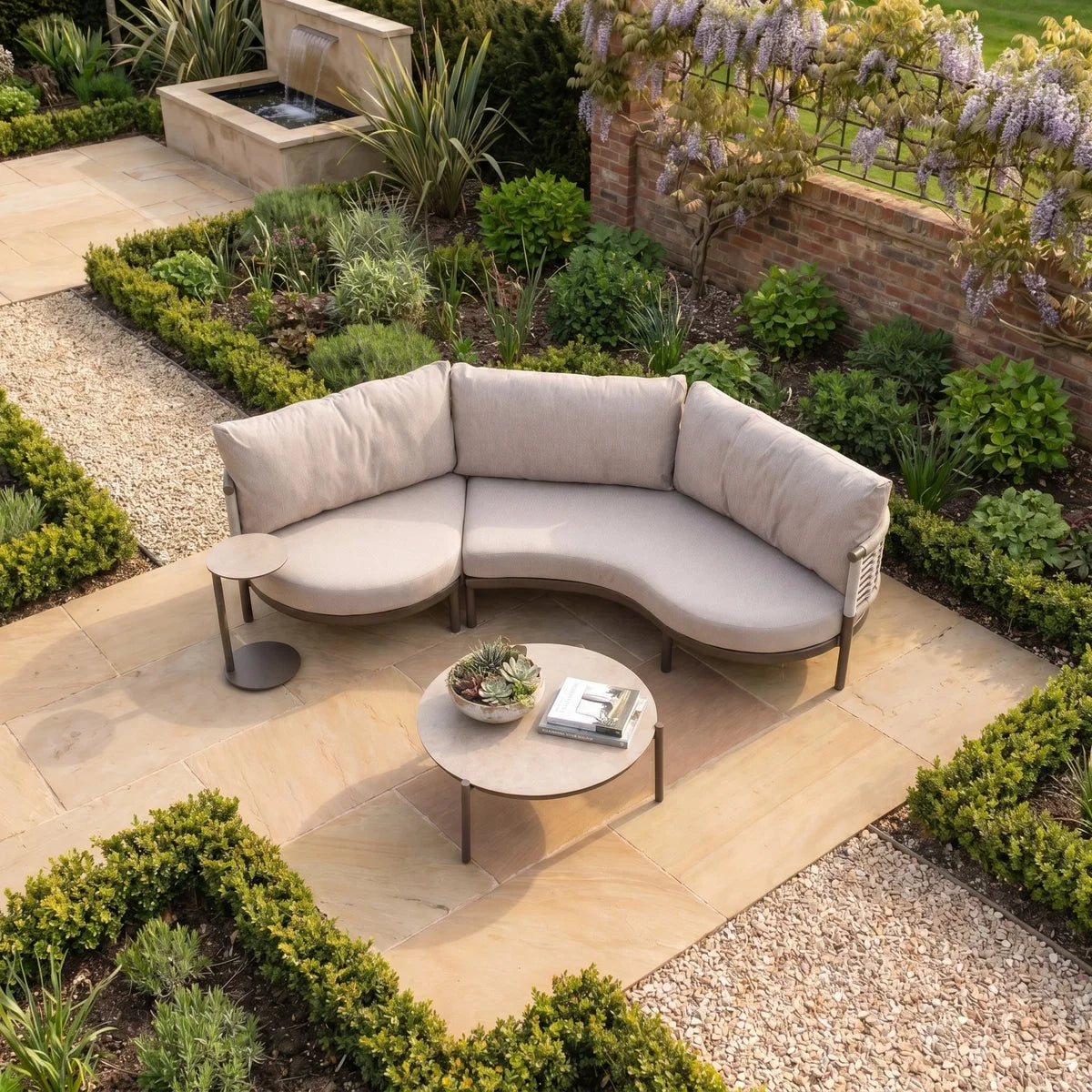 Sutera Curved Chaise Sofa Set in Putty