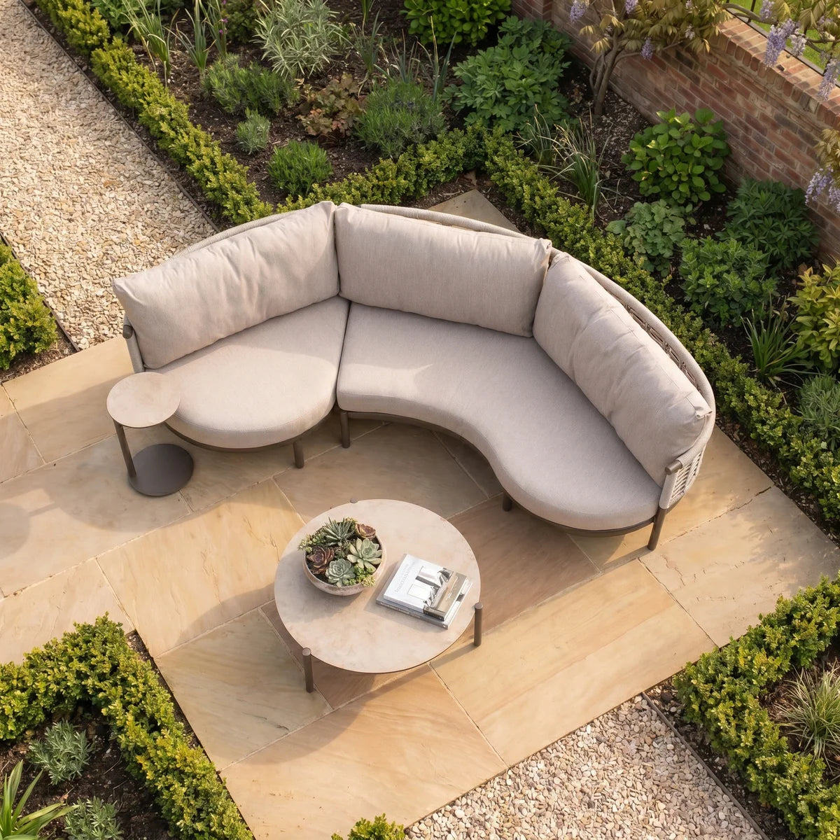 Sutera Curved Chaise Sofa Set in Putty