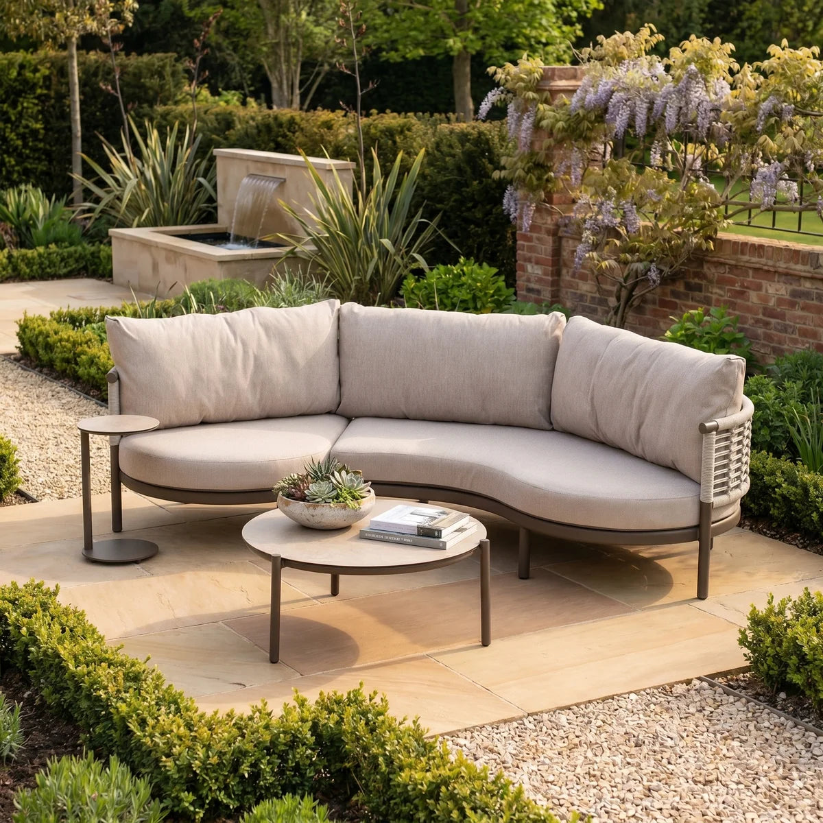 Sutera Curved Chaise Sofa Set in Putty