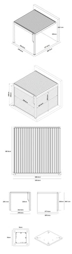 PergoSTET Plus 3m x 3m Square Wall Mounted Pergola with 3 Manual Side Blinds and LED Lighting in Grey