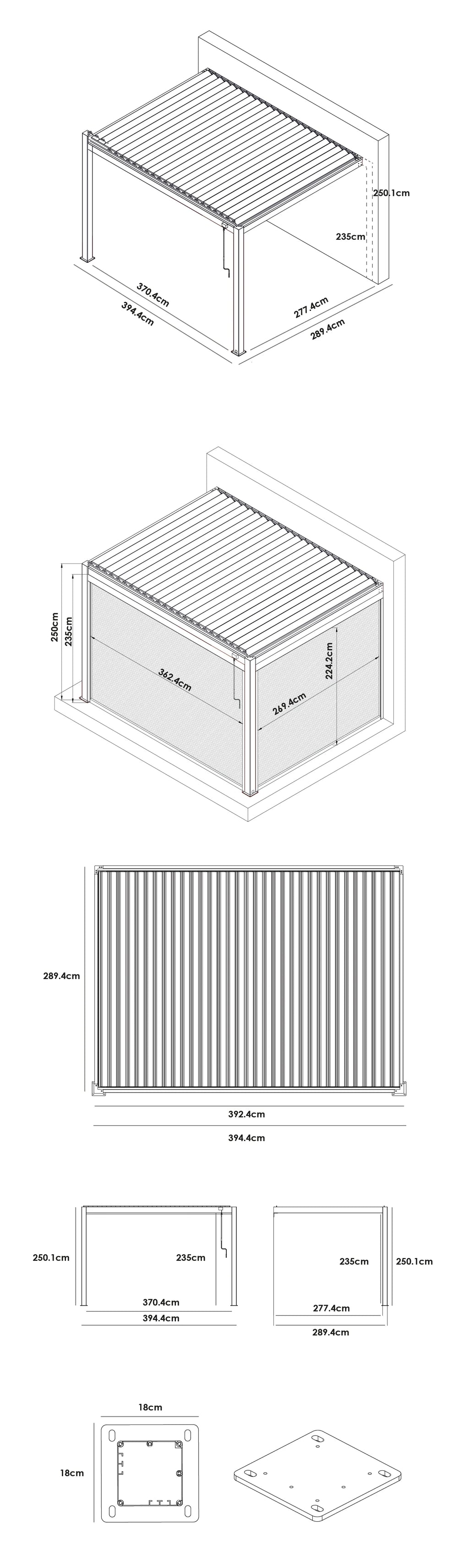 PergoSTET Plus 3m x 4m Rectangular Wall Mounted Pergola With Tilting Louvres And LED Lighting