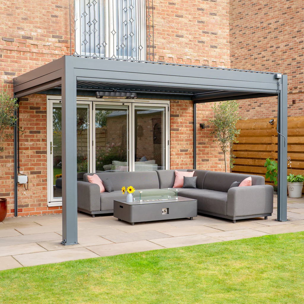 PergoSTET Plus 3m x 4m Rectangular Wall Mounted Pergola With Tilting Louvres And LED Lighting