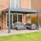 PergoSTET Plus 3m x 4m Rectangular Wall Mounted Pergola With Tilting Louvres And LED Lighting