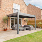 PergoSTET Plus 3m x 4m Rectangular Wall Mounted Pergola With Tilting Louvres And LED Lighting