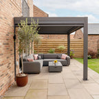 PergoSTET Plus 3m x 4m Rectangular Wall Mounted Pergola With Tilting Louvres And LED Lighting